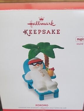Hallmark Keepsake White Snowman Beach Chair. Plays Beach Boys Coccomo. 2016